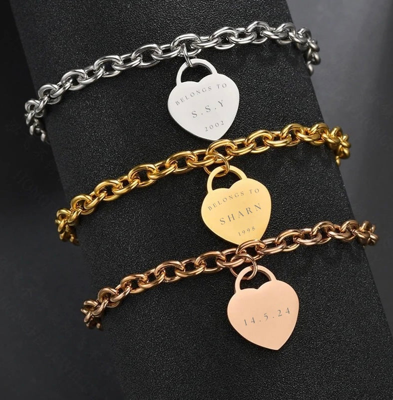 Stainless Steel Engraved Heart Bracelet