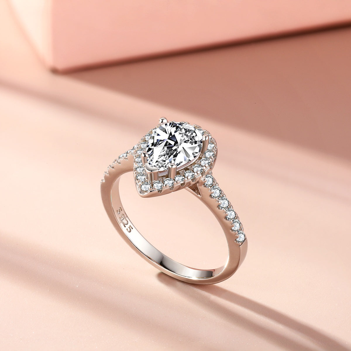 1.0ct Sterling Silver Pear Cut ‘Love’ Halo Ring