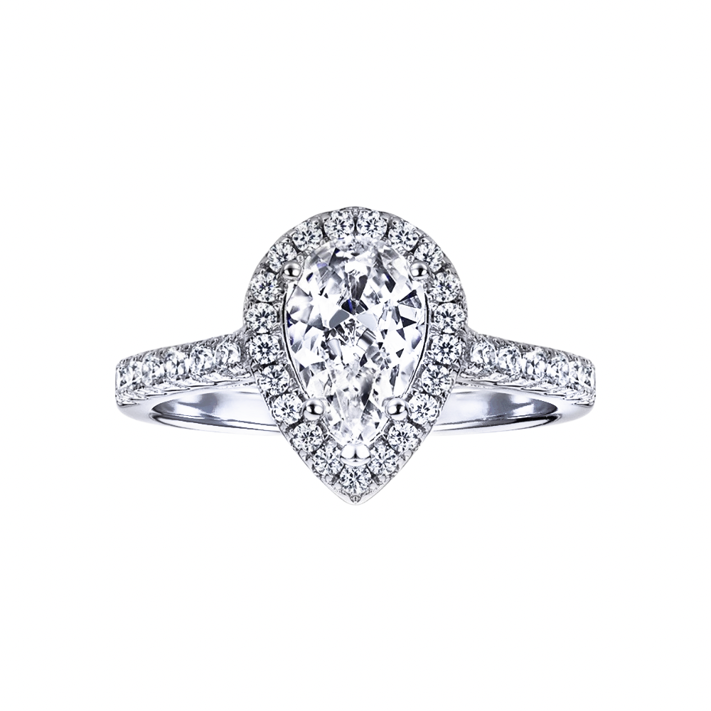 1.0ct Sterling Silver Pear Cut ‘Love’ Halo Ring