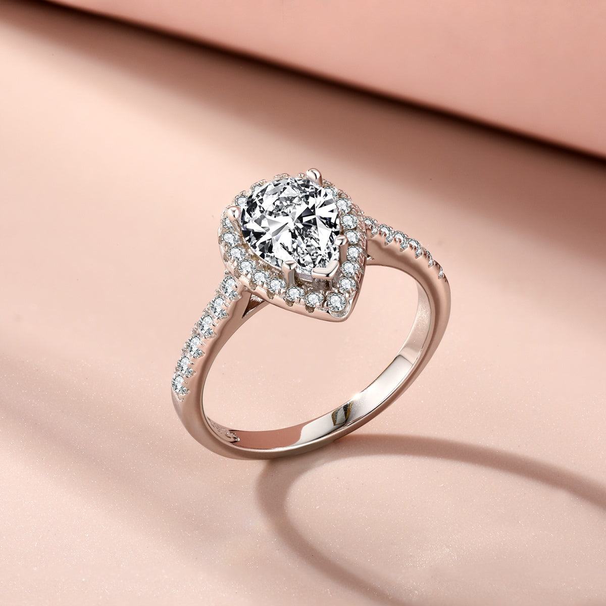 1.0ct Sterling Silver Pear Cut ‘Love’ Halo Ring