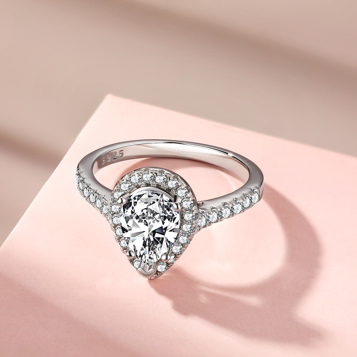 1.0ct Sterling Silver Pear Cut ‘Love’ Halo Ring