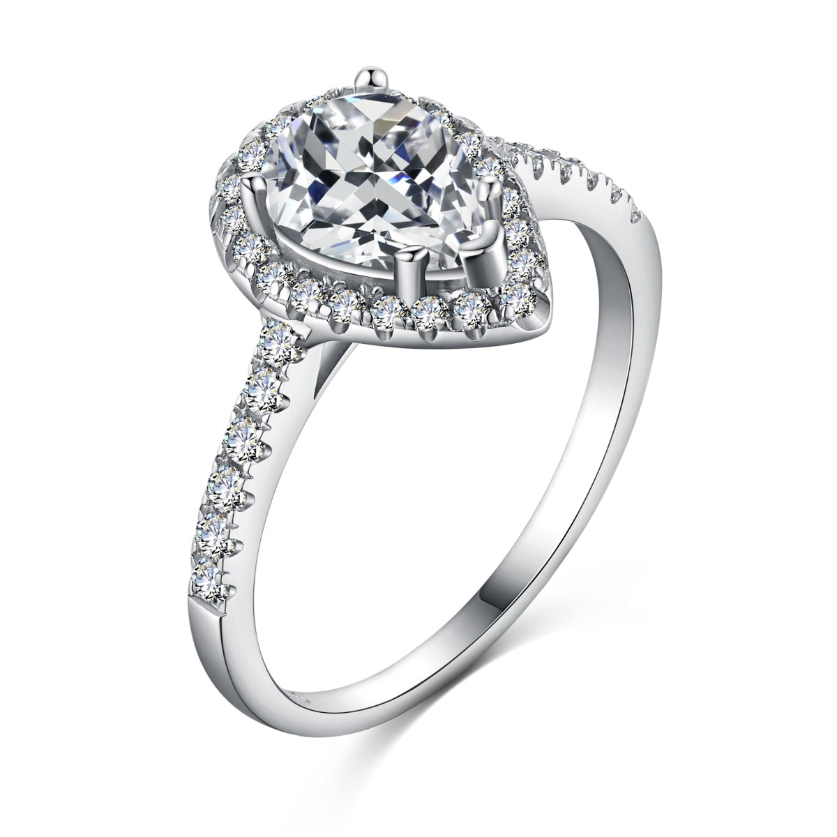 1.0ct Sterling Silver Pear Cut ‘Love’ Halo Ring