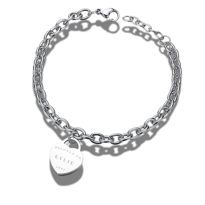 Stainless Steel Engraved Heart Bracelet