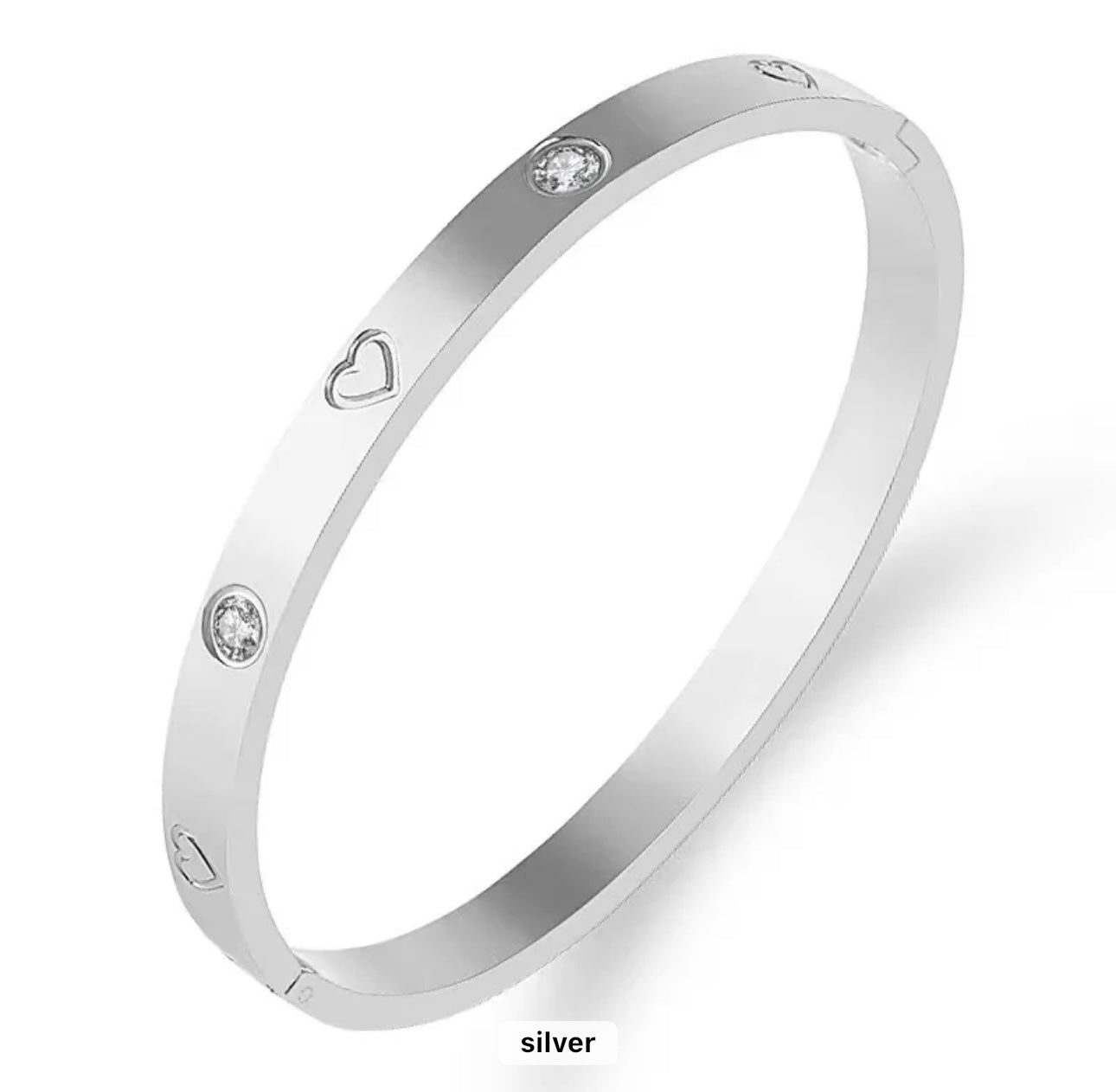 Stainless Steel Heart Studded Bangle