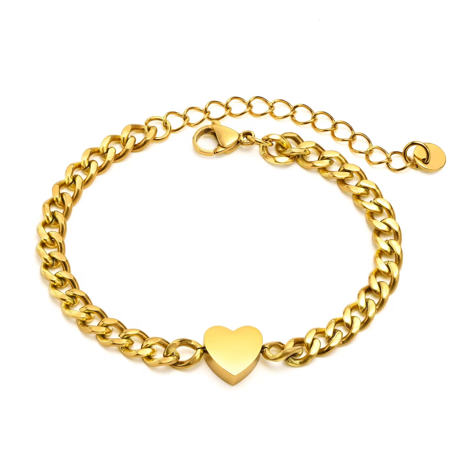 Double Engraved Cuban Heart Bracelet