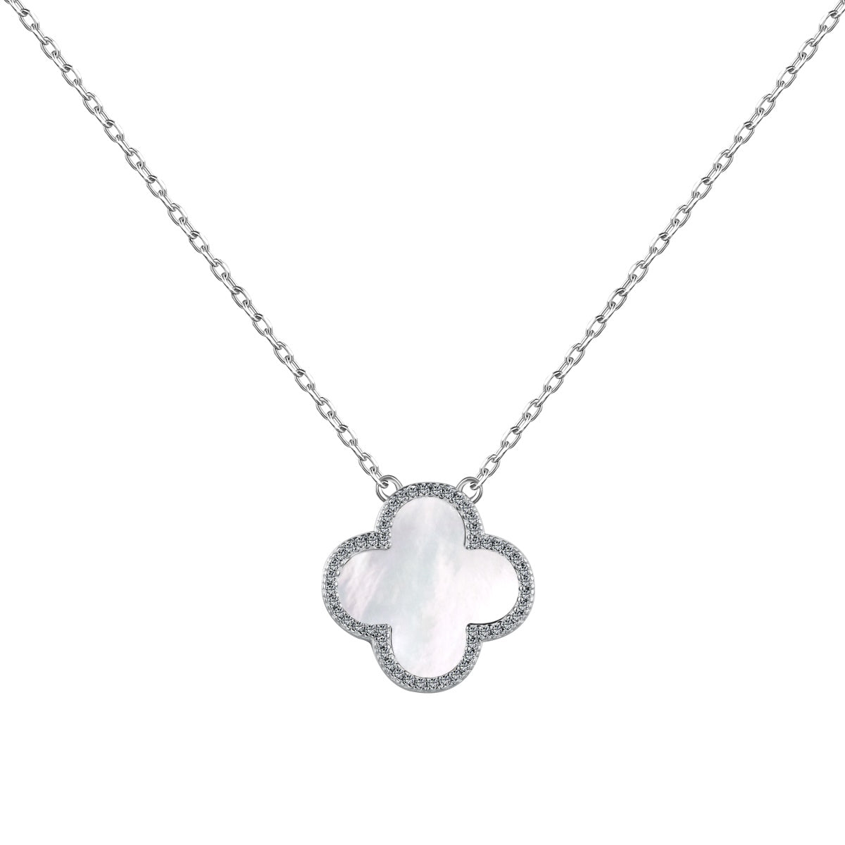 Sterling Silver Frosted ‘Serene’ White Clover Necklace