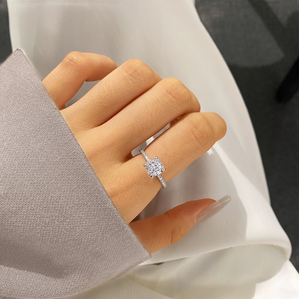 2.0ct Sterling Silver Cushion Cut ‘Aurora’ Ring