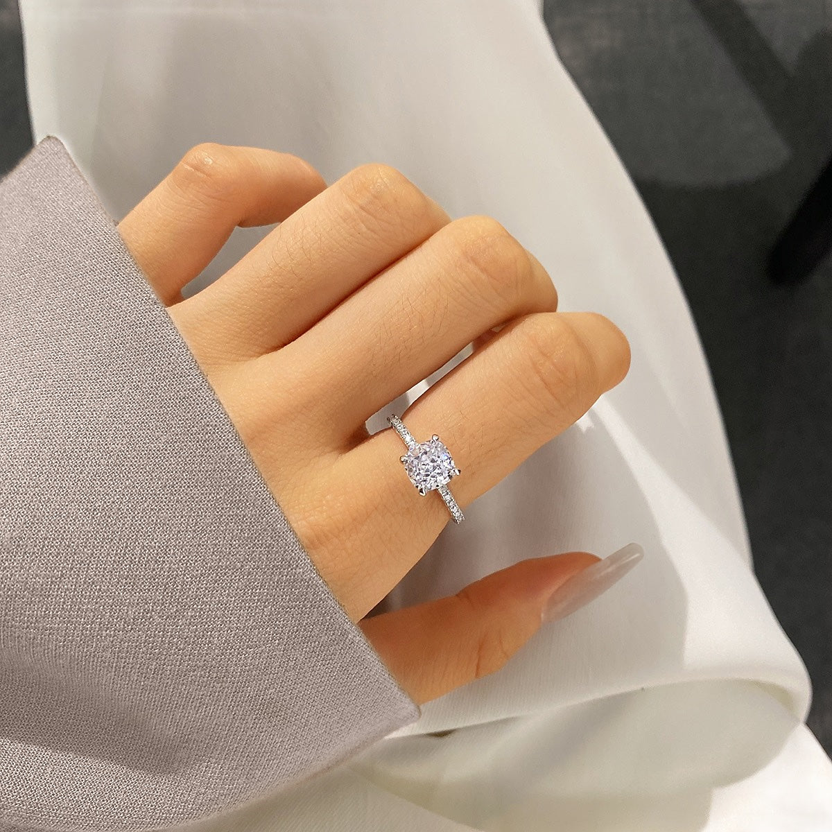 2.0ct Sterling Silver Cushion Cut ‘Aurora’ Ring