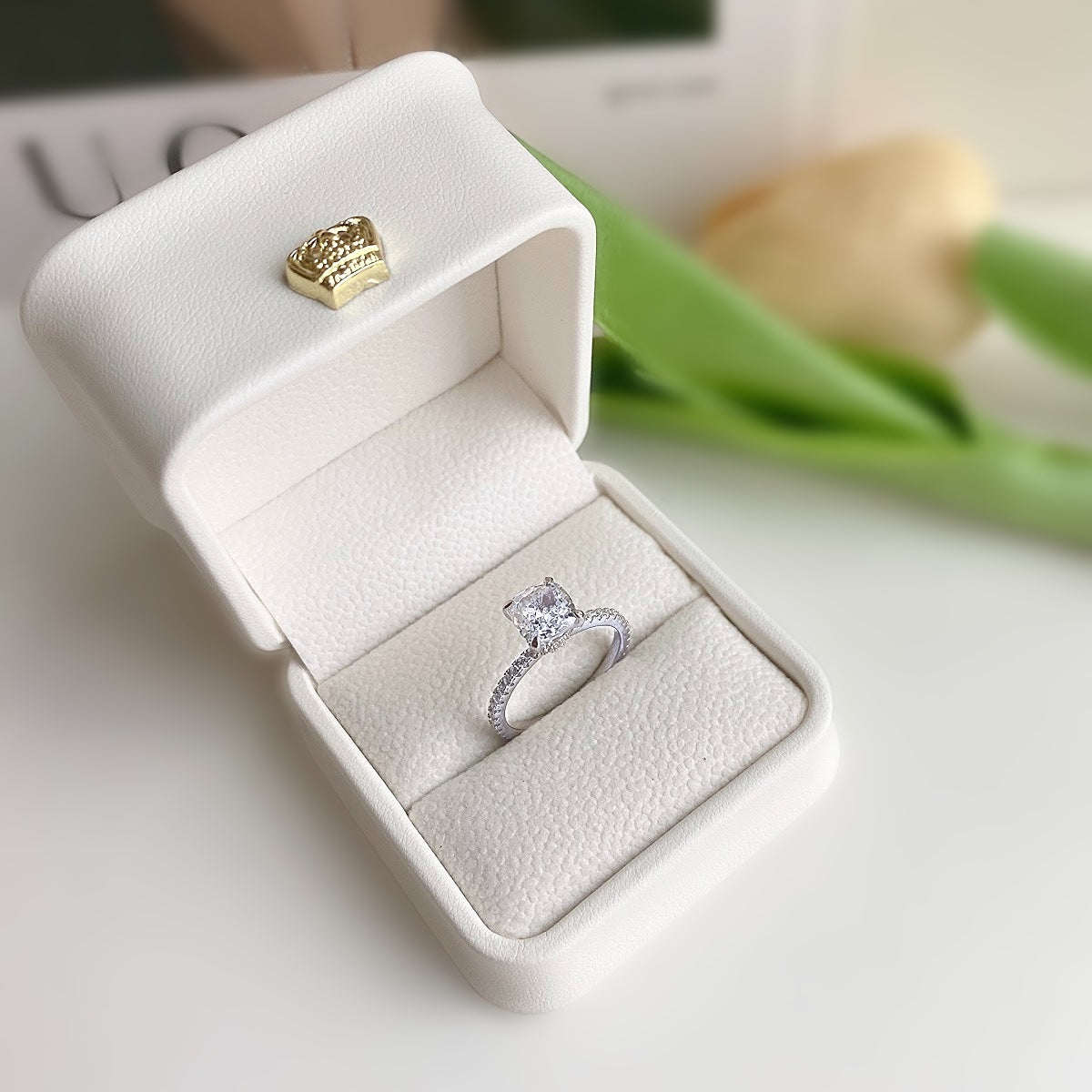 2.0ct Sterling Silver Cushion Cut ‘Aurora’ Ring