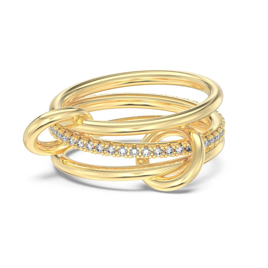 14k Gold-Plated Triple Band Link Ring (with Pavé Detail)
