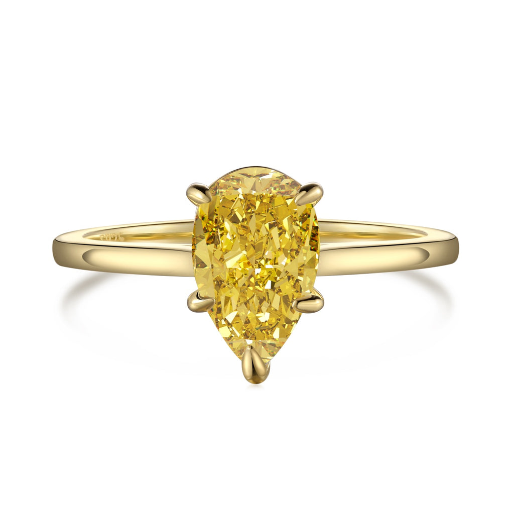 1.5ct 18k Gold-Plated Yellow ‘Soleil’ Pear Cut Solitaire Ring