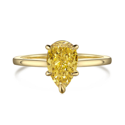 1.5ct 18k Gold-Plated Yellow ‘Soleil’ Pear Cut Solitaire Ring