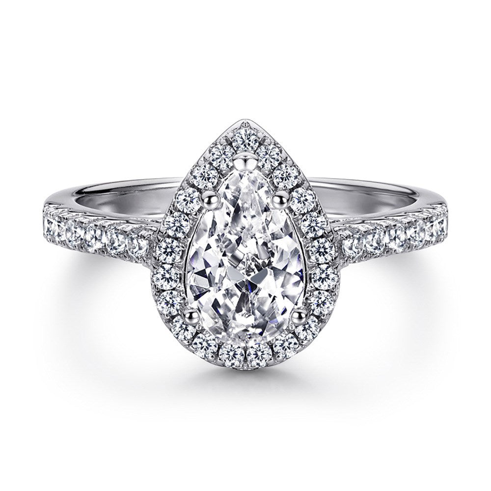 1.0ct Sterling Silver Pear Cut ‘Love’ Halo Ring