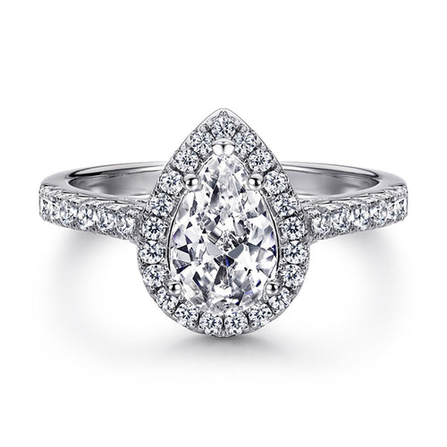 1.0ct Sterling Silver Pear Cut ‘Love’ Halo Ring