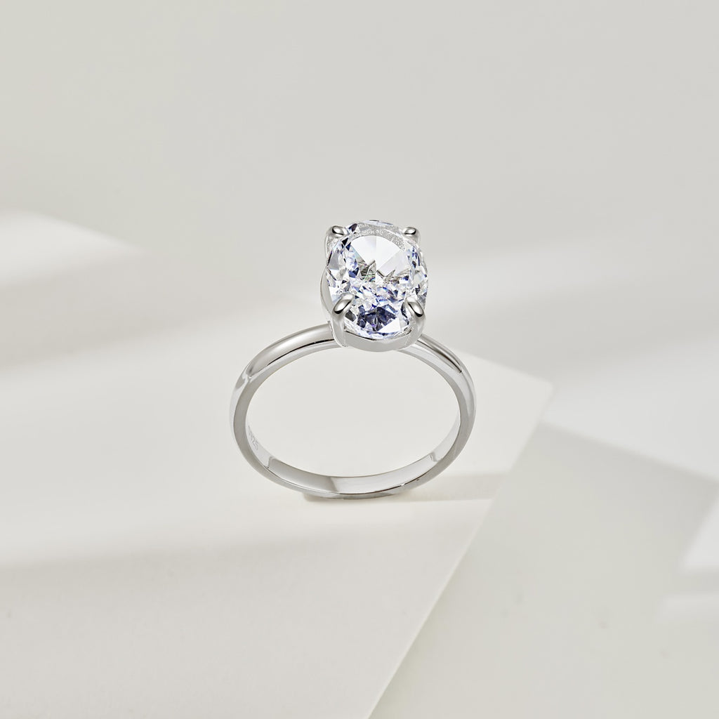 3.5ct Sterling Silver Oval Cut ‘Yves’ Solitaire Ring