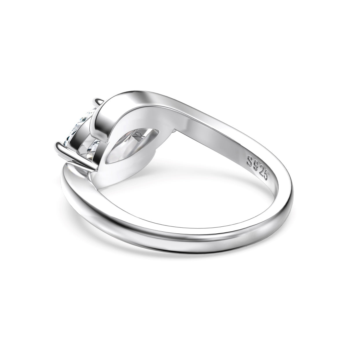 1ct Rhodium-Plated Sterling Silver ‘Liora’ Marquise Cut Bypass Solitaire Ring