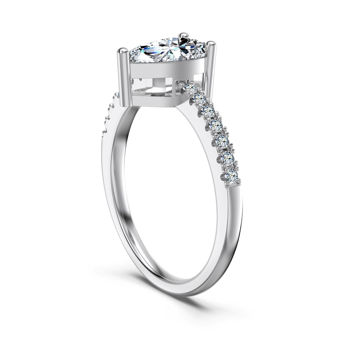1.26ct Rhodium-Plated Sterling Silver ‘Élara’ Pear Cut Moissanite Solitaire Ring