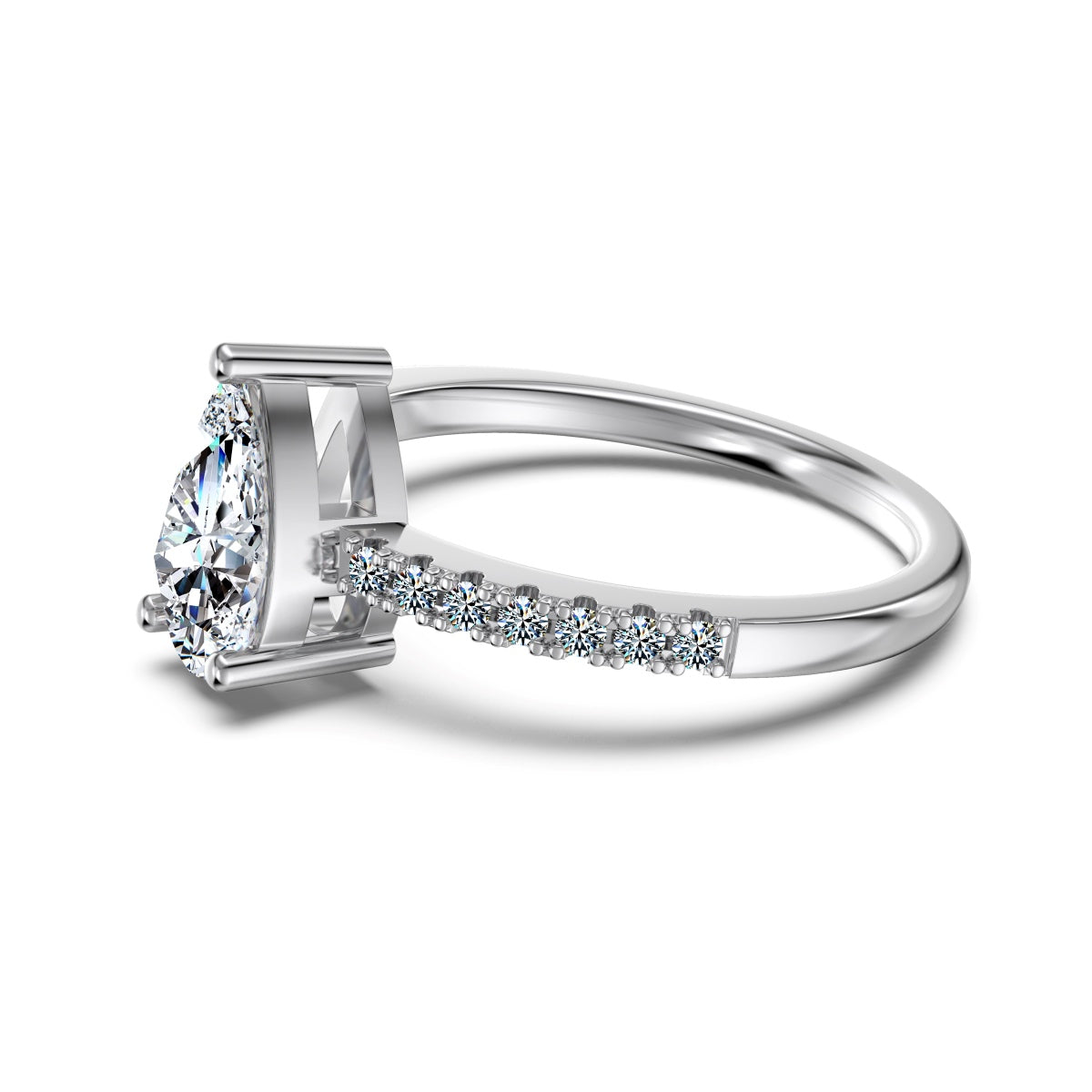 1.26ct Rhodium-Plated Sterling Silver ‘Élara’ Pear Cut Moissanite Solitaire Ring